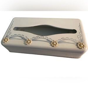 Vintage Metal Tissue Kleenex Holder Dispenser W Pearls Retro Mod Vanity Vtg